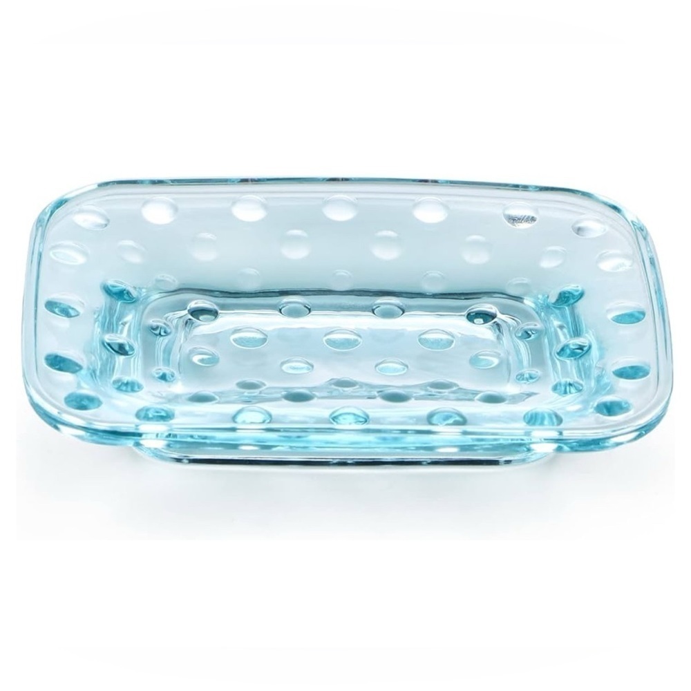 Blue Glass Embossed Rectangular Soap Dish